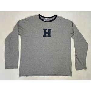 VINTAGE Tommy Hilfiger H Logo Graphic T-shirt Men Large Gray Long Sleeve USA 90s